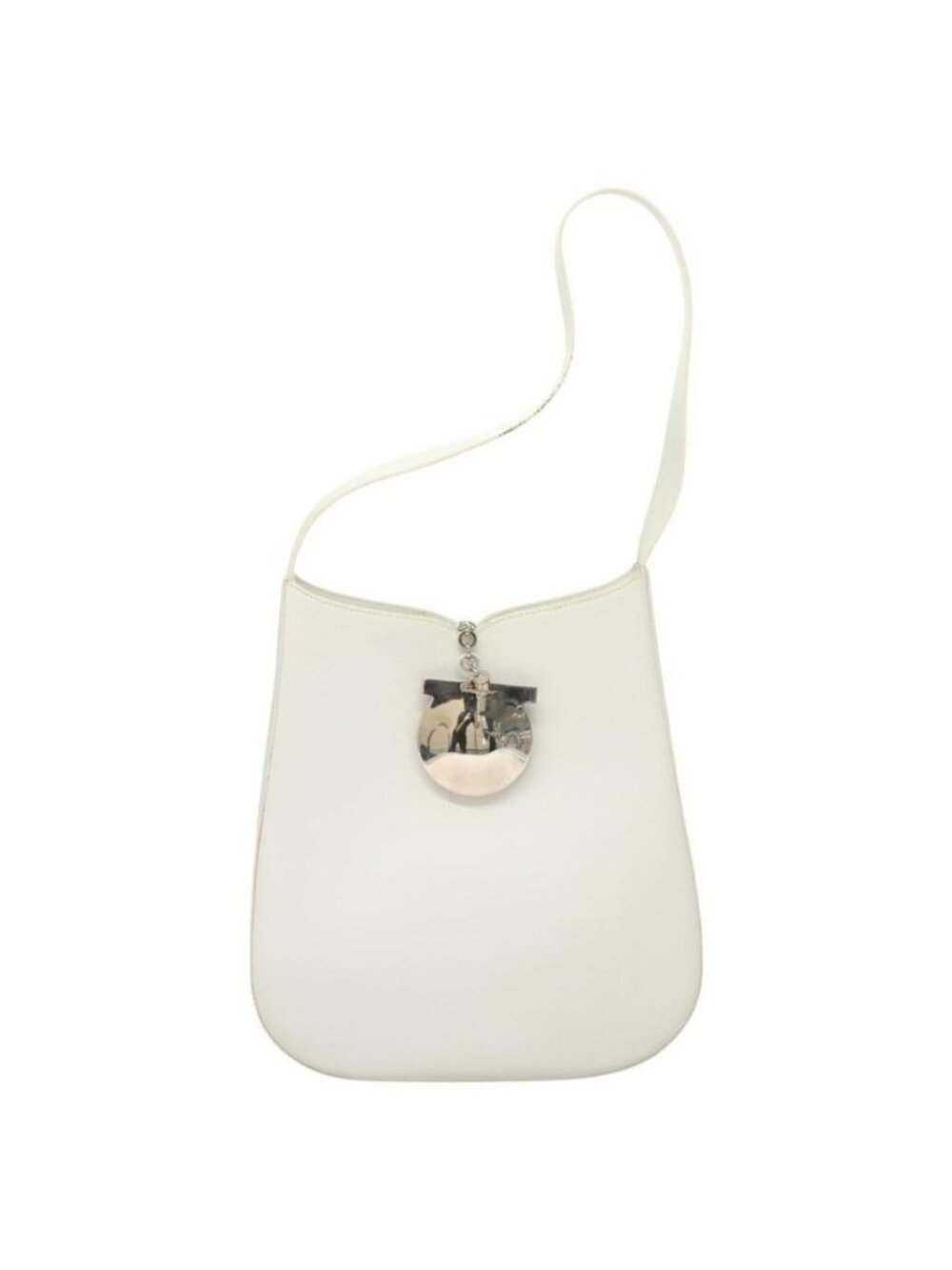 Authentic Salvatore Ferragamo Shoulder Bag Leather White Silver - Picture 5 of 16